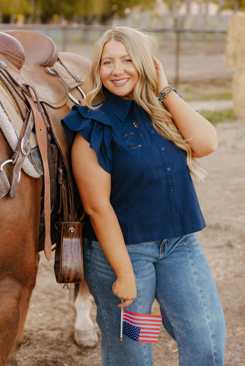 Lady Like Ruffle Top (Navy)