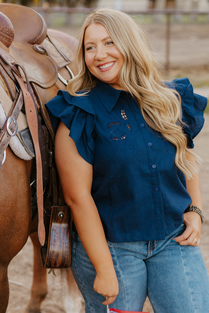 Lady Like Ruffle Top (Navy)