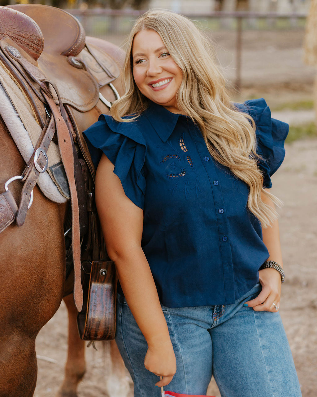 Lady Like Ruffle Top (Navy)