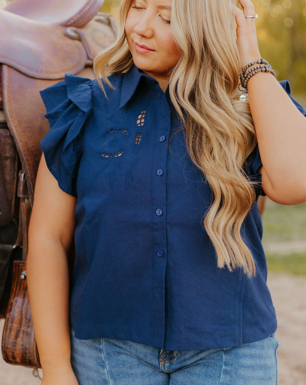 Lady Like Ruffle Top (Navy)