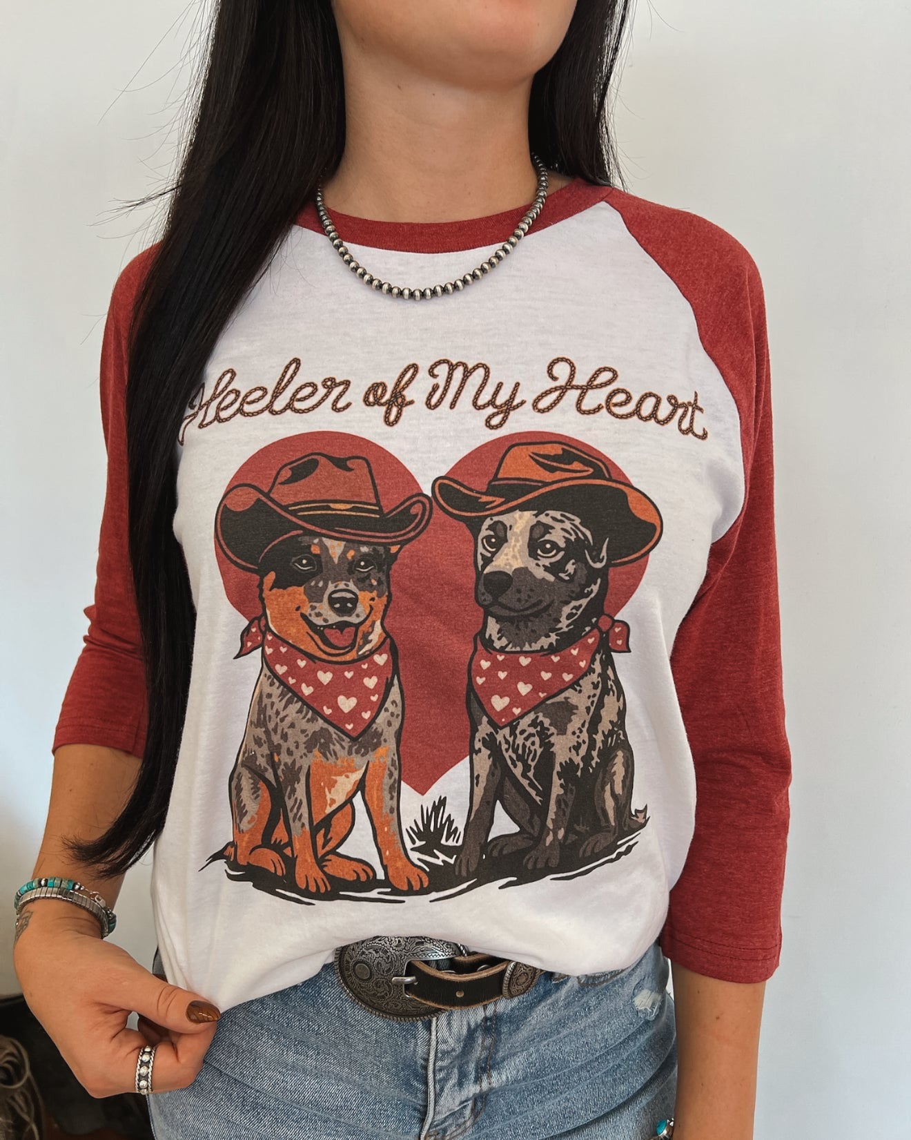 Heeler Of My Heart Valentines Raglan Tee β Heather Red/Cream