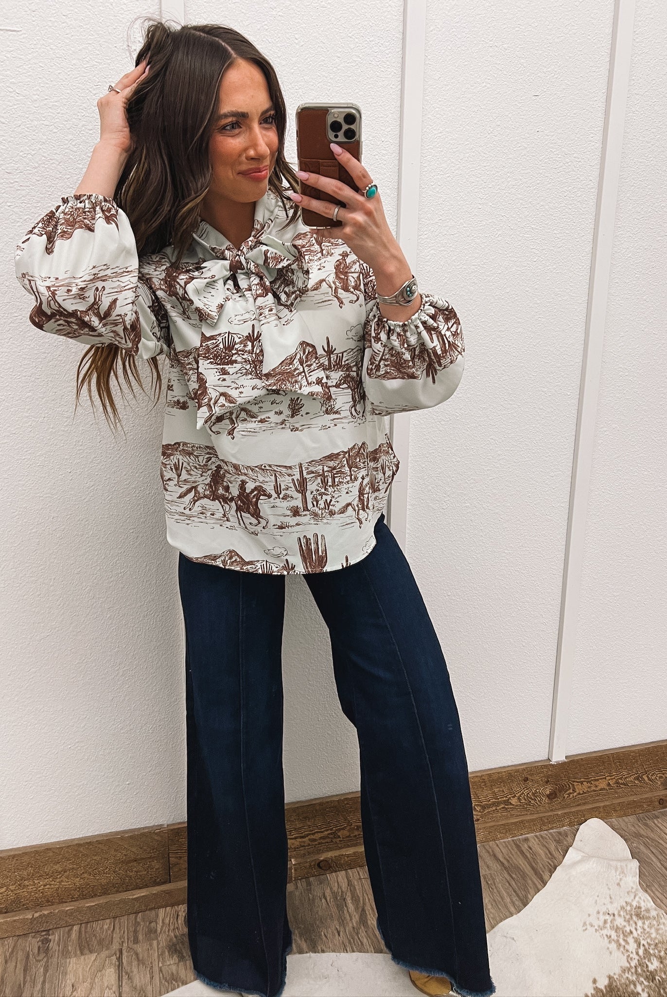 Cowboy On The Run Front Tie Blouse Top