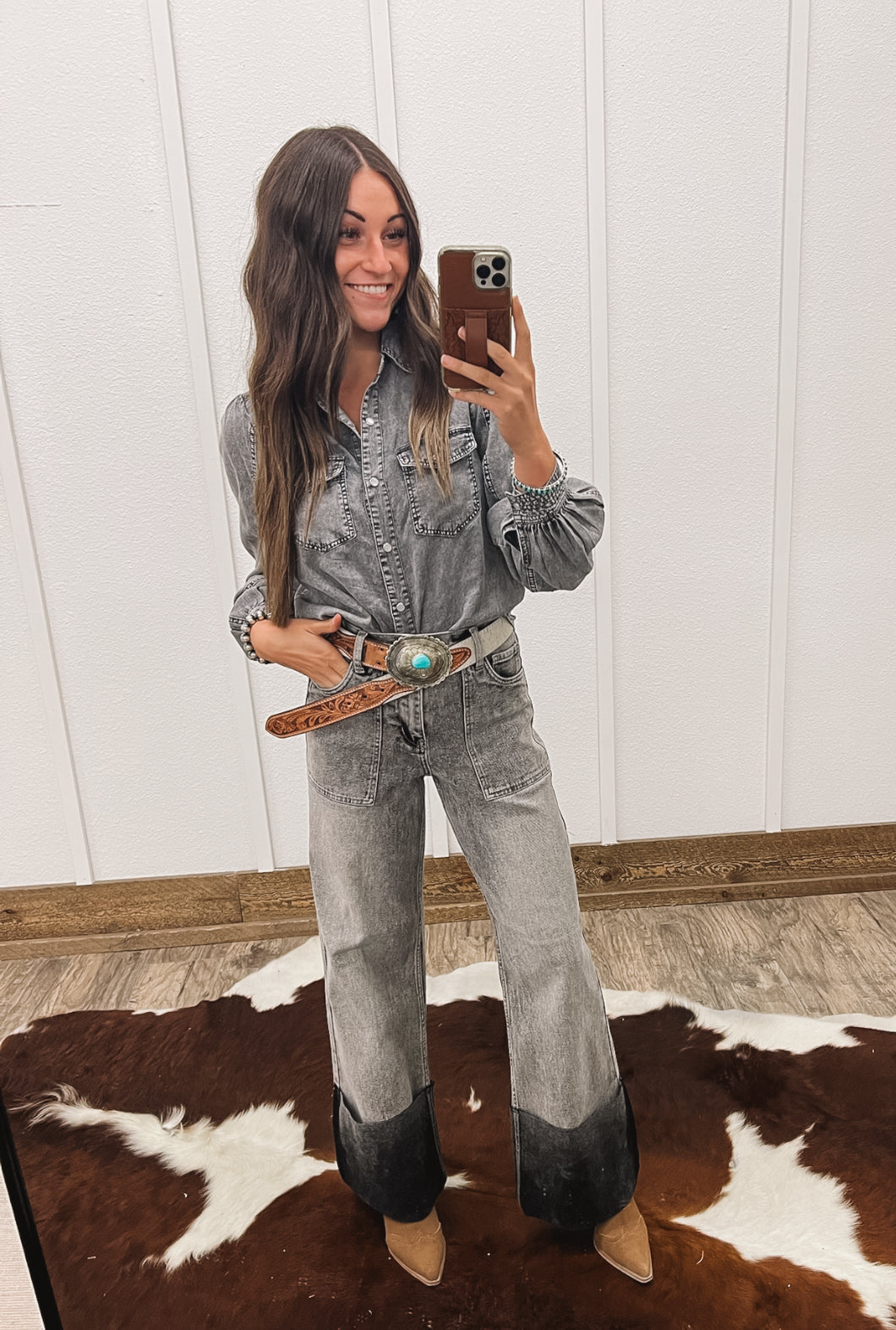 Make Me Wanna Denim Pearl Snap (Black)