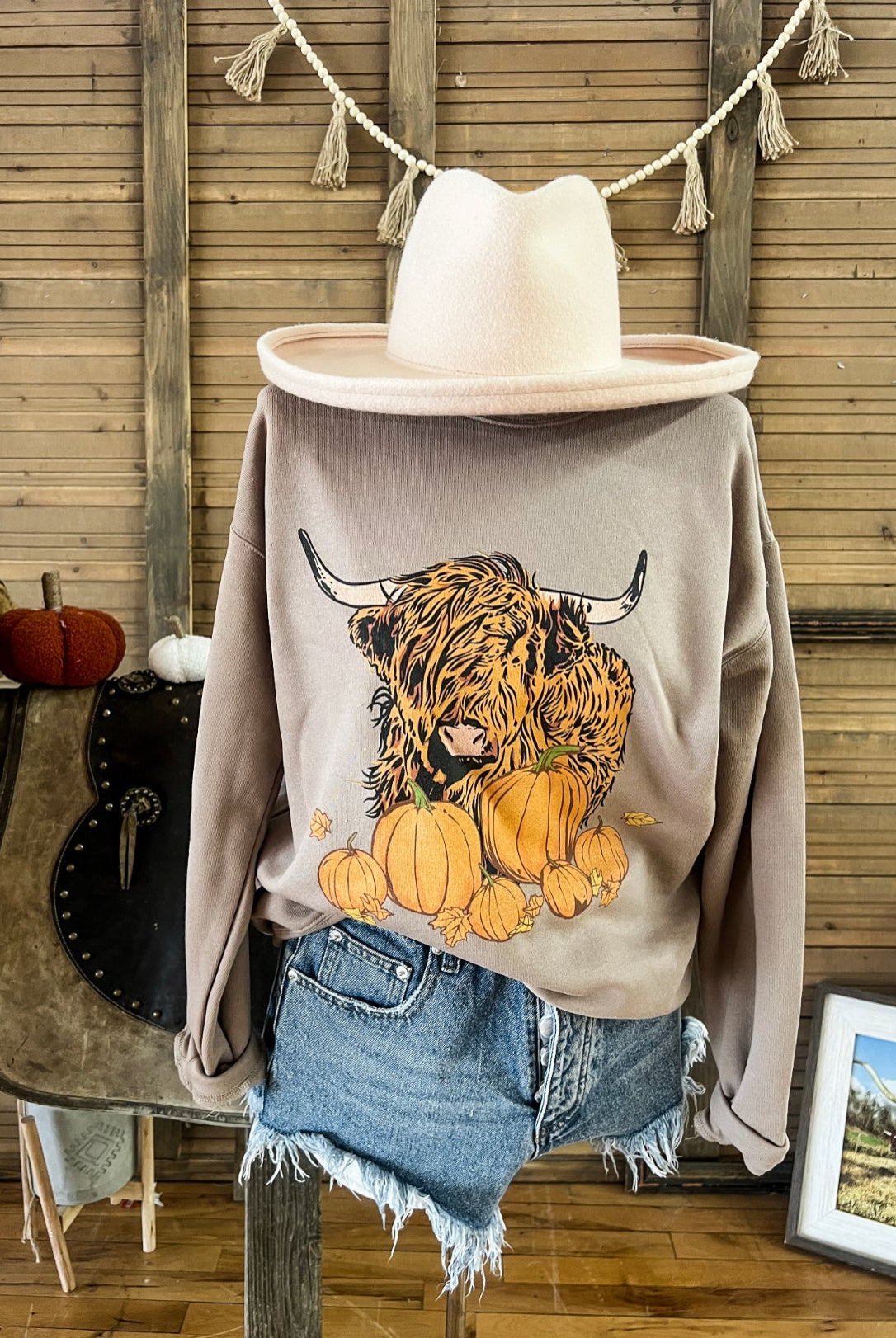 Fall Howdy Highland Sweatshirt (mocha)