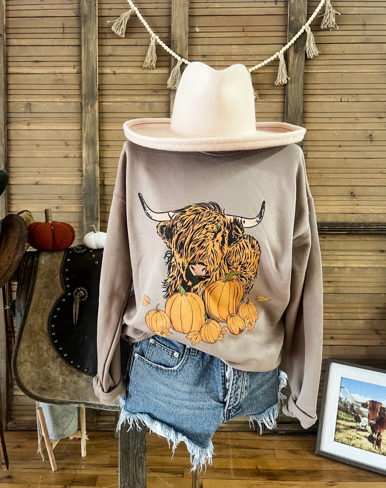 Fall Howdy Highland Sweatshirt (mocha)