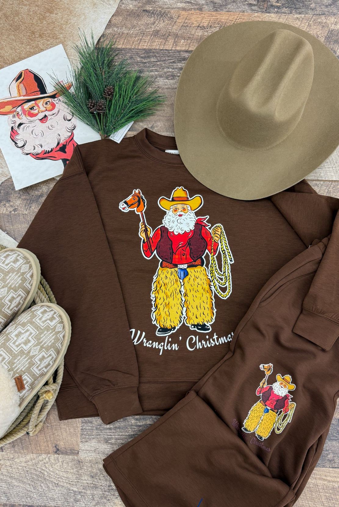 Wranglin Christmas Santa Wide Leg Set(Brown)