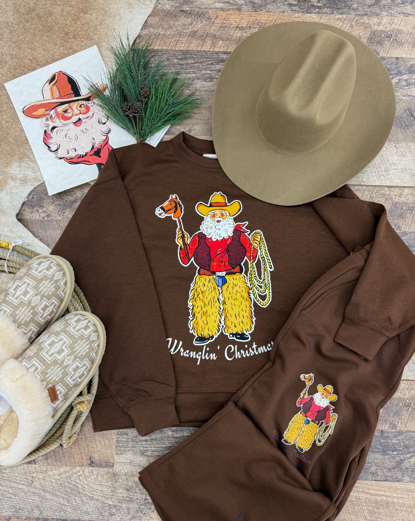 Wranglin Christmas Santa Wide Leg Set(Brown)