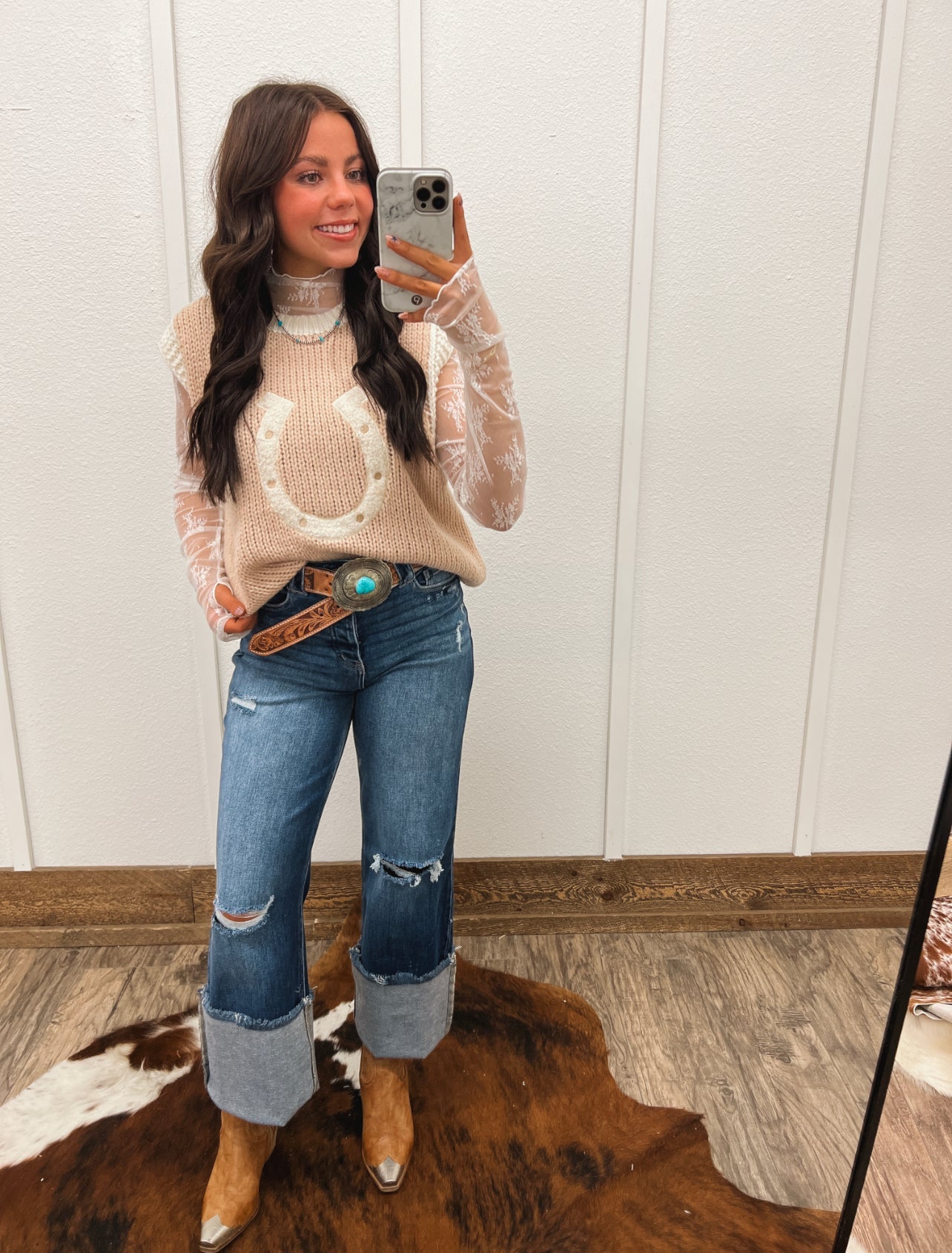 Wild Woven Horseshoe Sweater Vest(Mocha) Tops - Sweaters