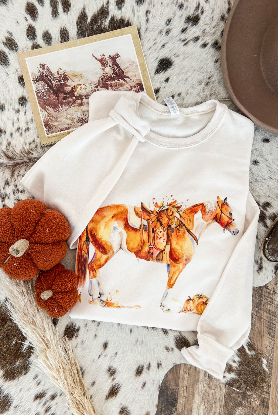 Western Fall Paint Horse Graphic Design Tee or Sweatshirt (Sweet Cream)