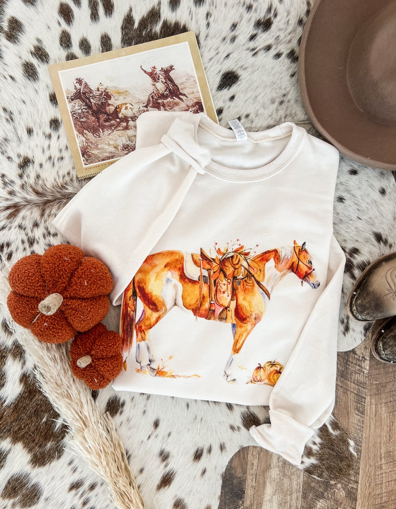 Western Fall Paint Horse Graphic Design Tee or Sweatshirt (Sweet Cream)