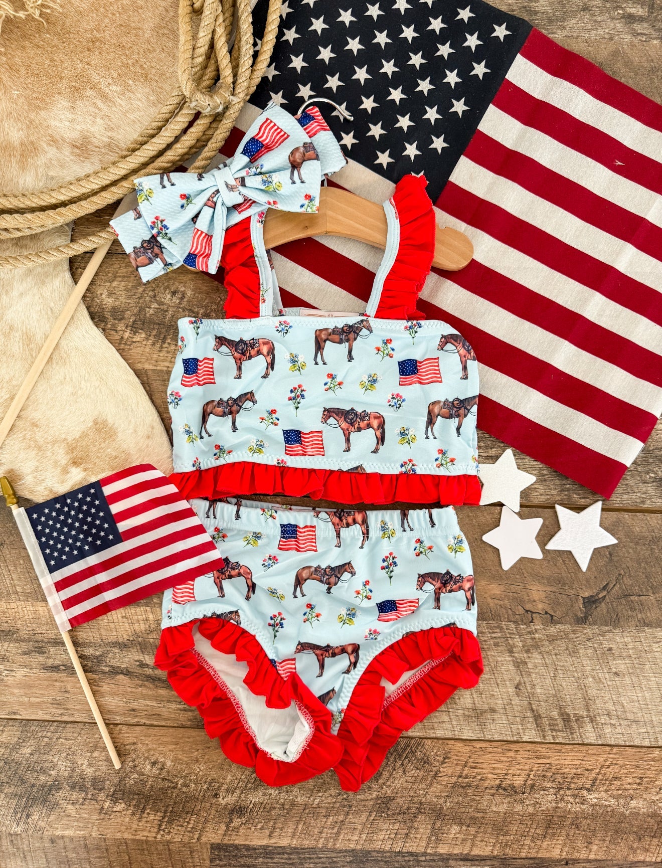 Patriotic Pony Ruffle Two Piece Swimsuit(Minis)