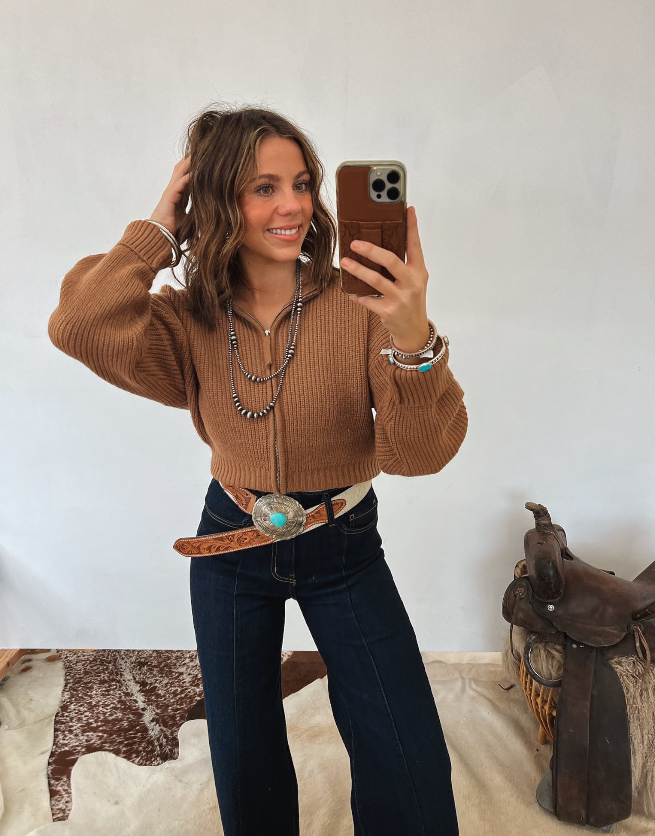 Honky Tonk Collared Zip Up (Deep Camel)