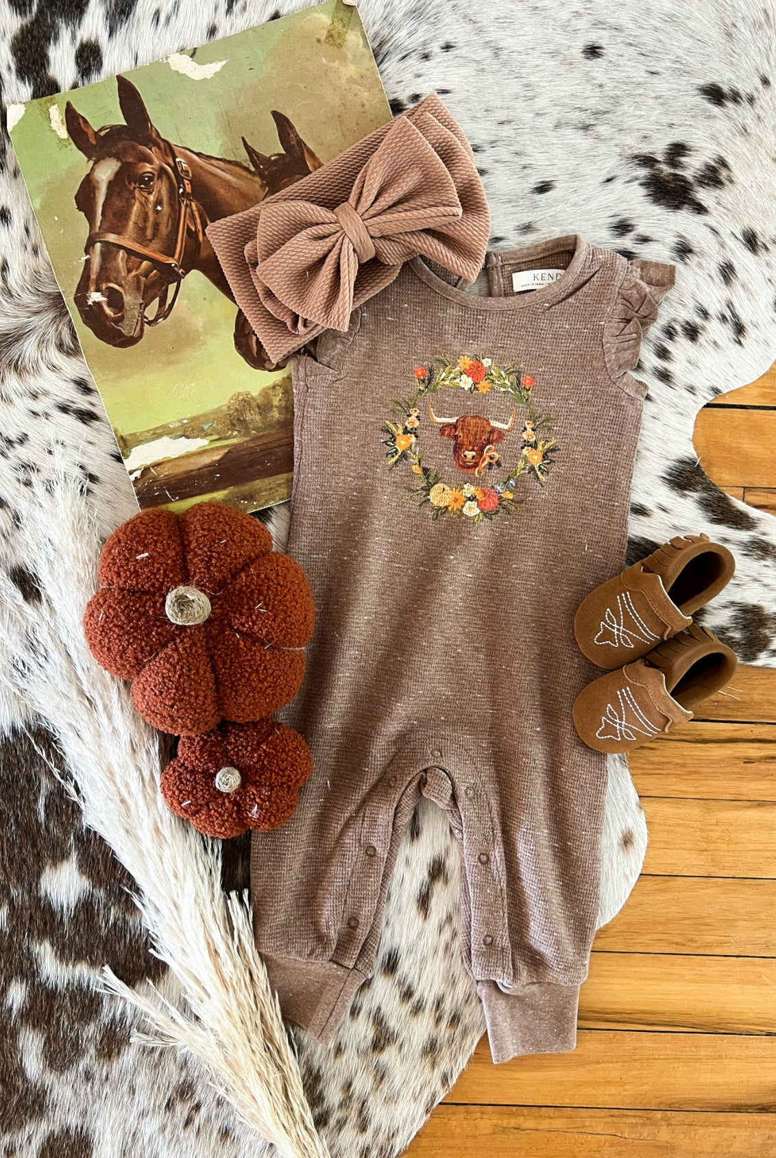 Western Floral Highland RUFFLE Romper(Mocha)(little kid)