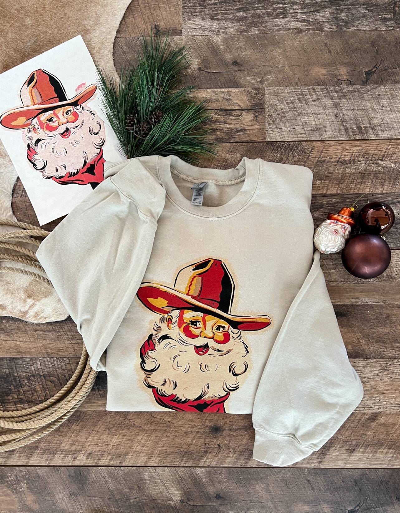 Cowboy Santa Design (Youth Onesie/Tee)(cream)