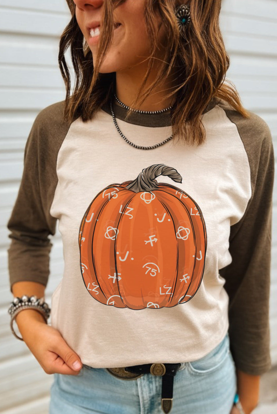 Branded Pumpkin– Fall Raglan Tee(Tan/Brown)