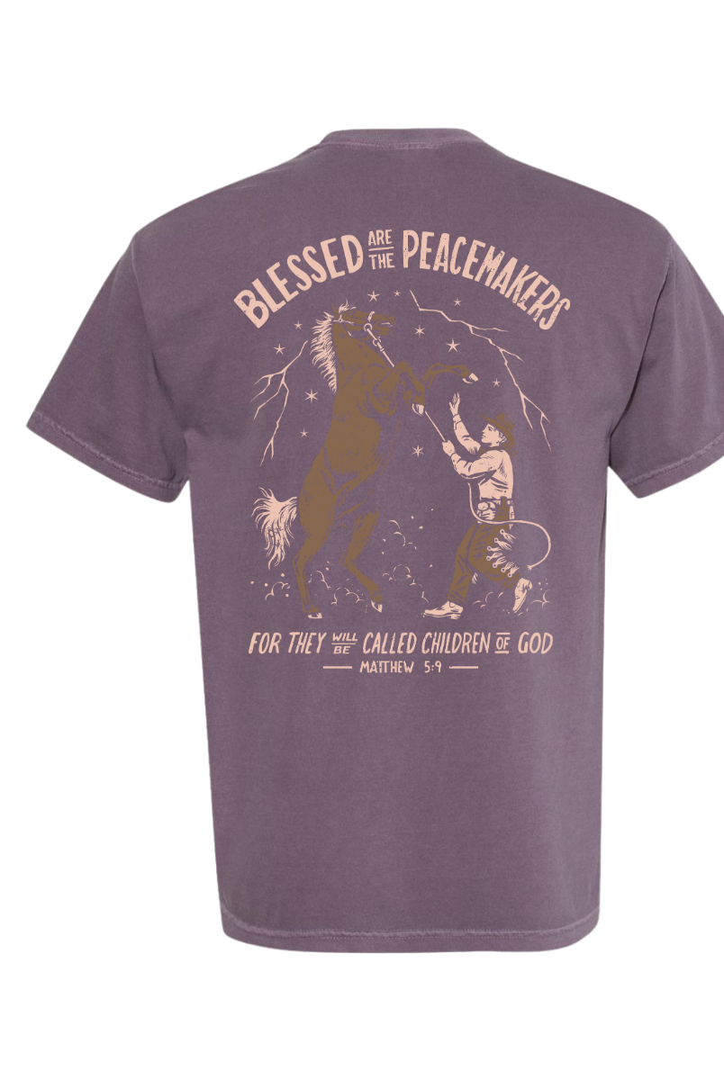 ’Blessed Are the Peacemakers’ Horse Rearing Tee- Matthew 5:9(Wine)