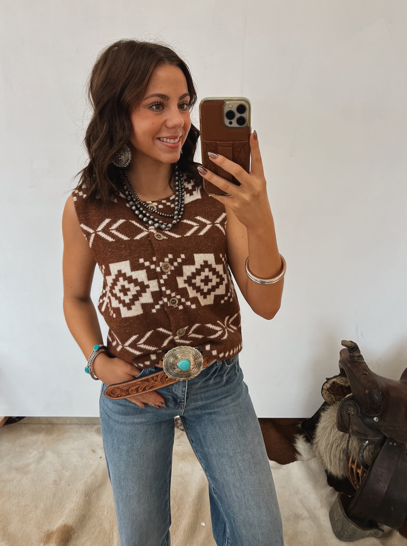 South West Button Up Vest (Brown) Tops - Outwear