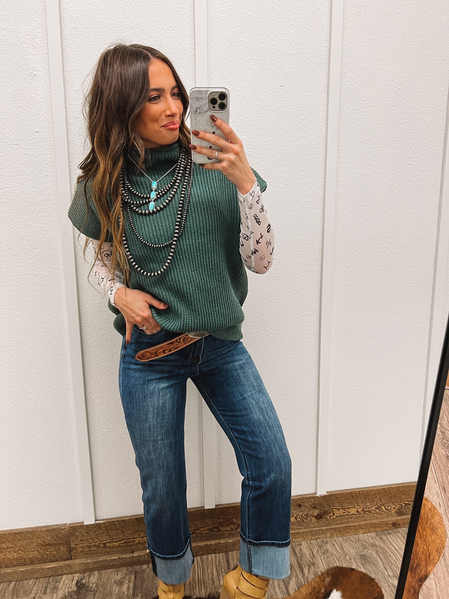 Western Knit Sweater Vest (Ash Jade) Tops - Sweaters