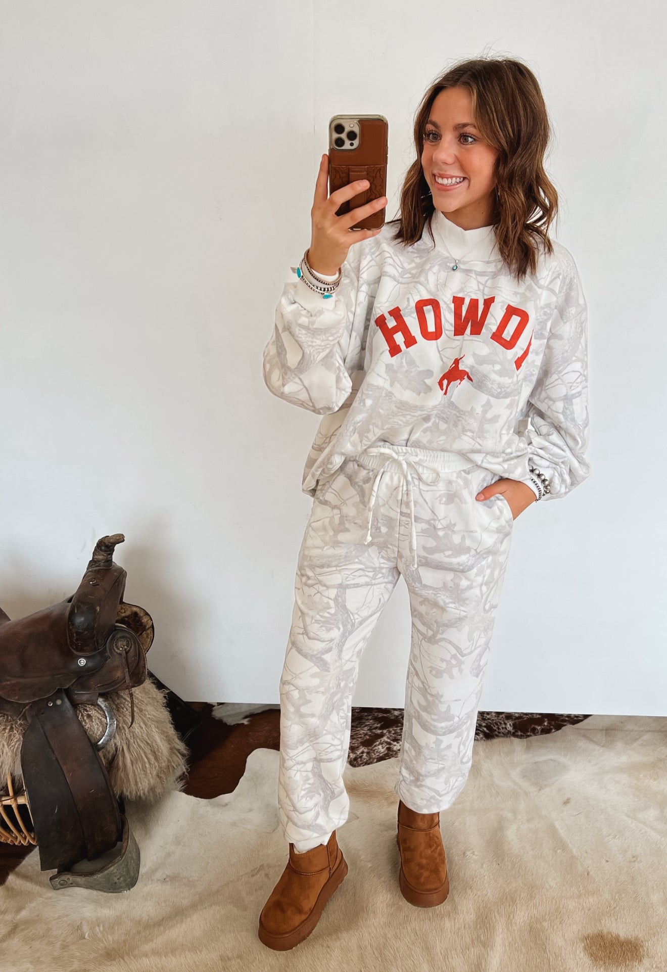 Howdy Western Oversized Mock Neck Set (Camo)