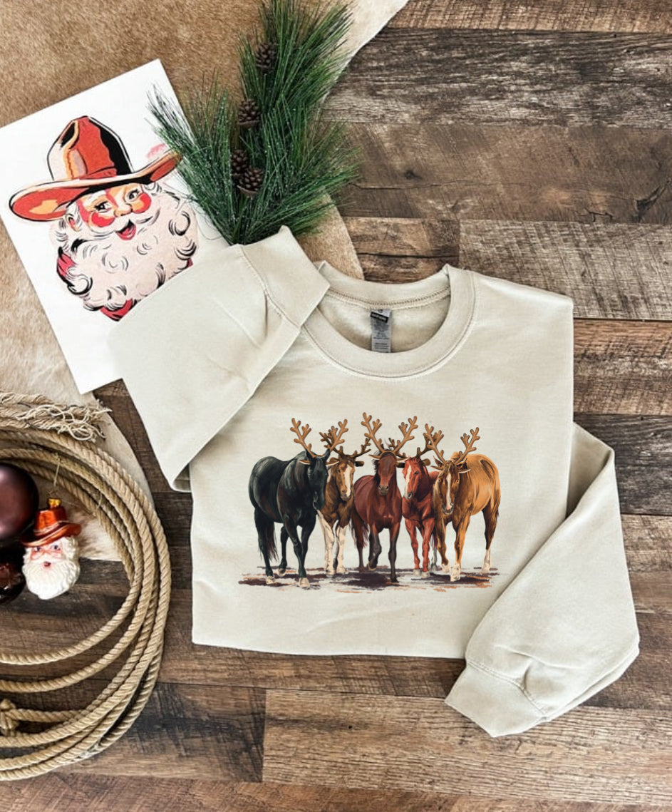 Reindeer Horses ChristmasTee or Sweatshirt (cream)