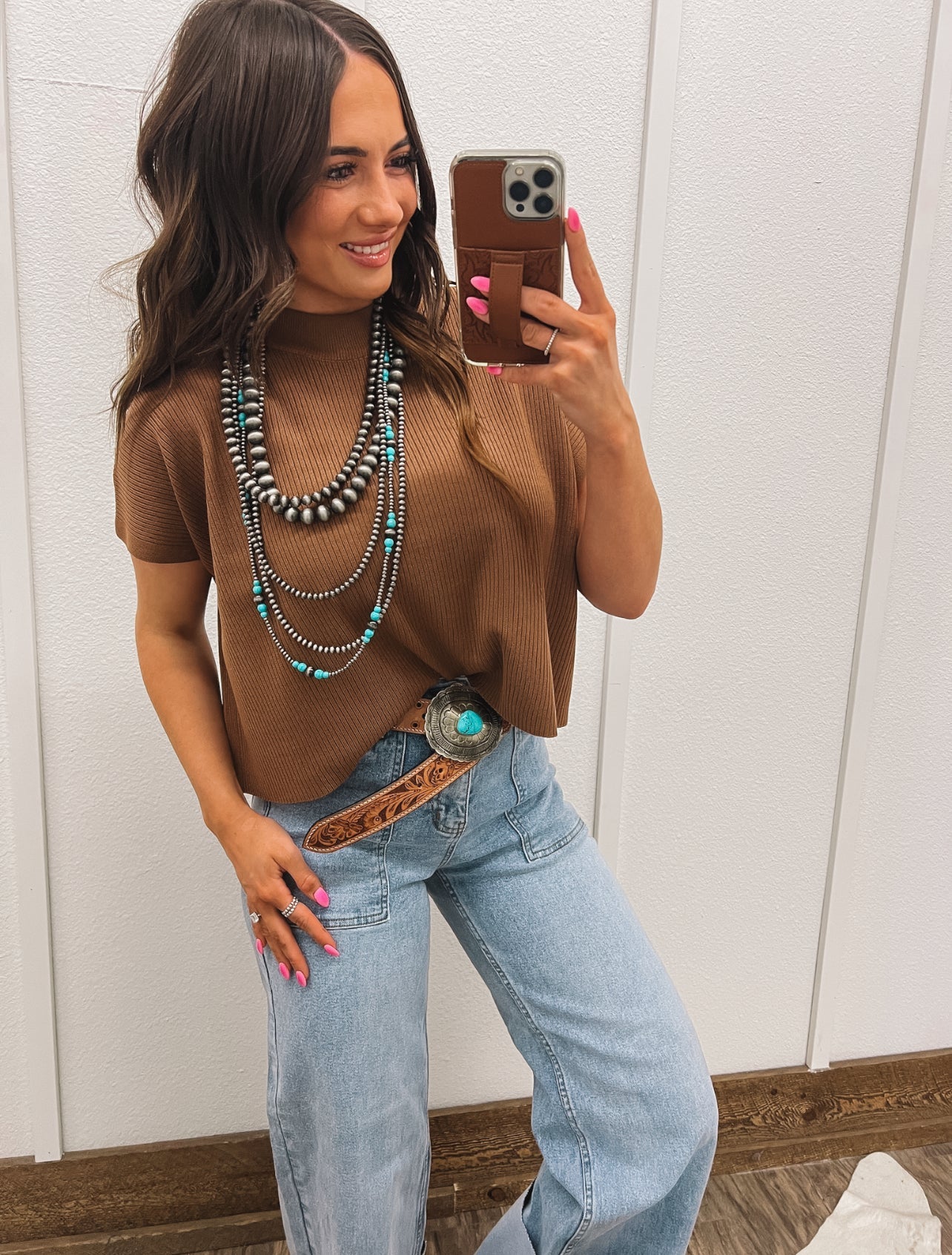 Out In The Country Mock Neck (Deep Camel) Tops - Sweaters