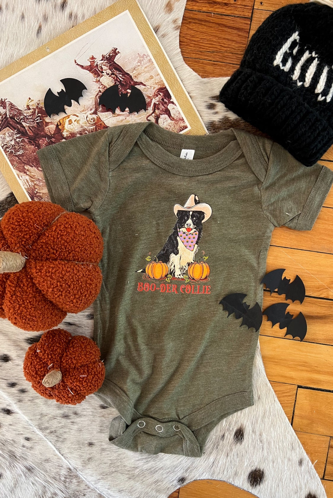 Boo-der Border Collie Halloween Design Onesie/Tee (little kid)(green)