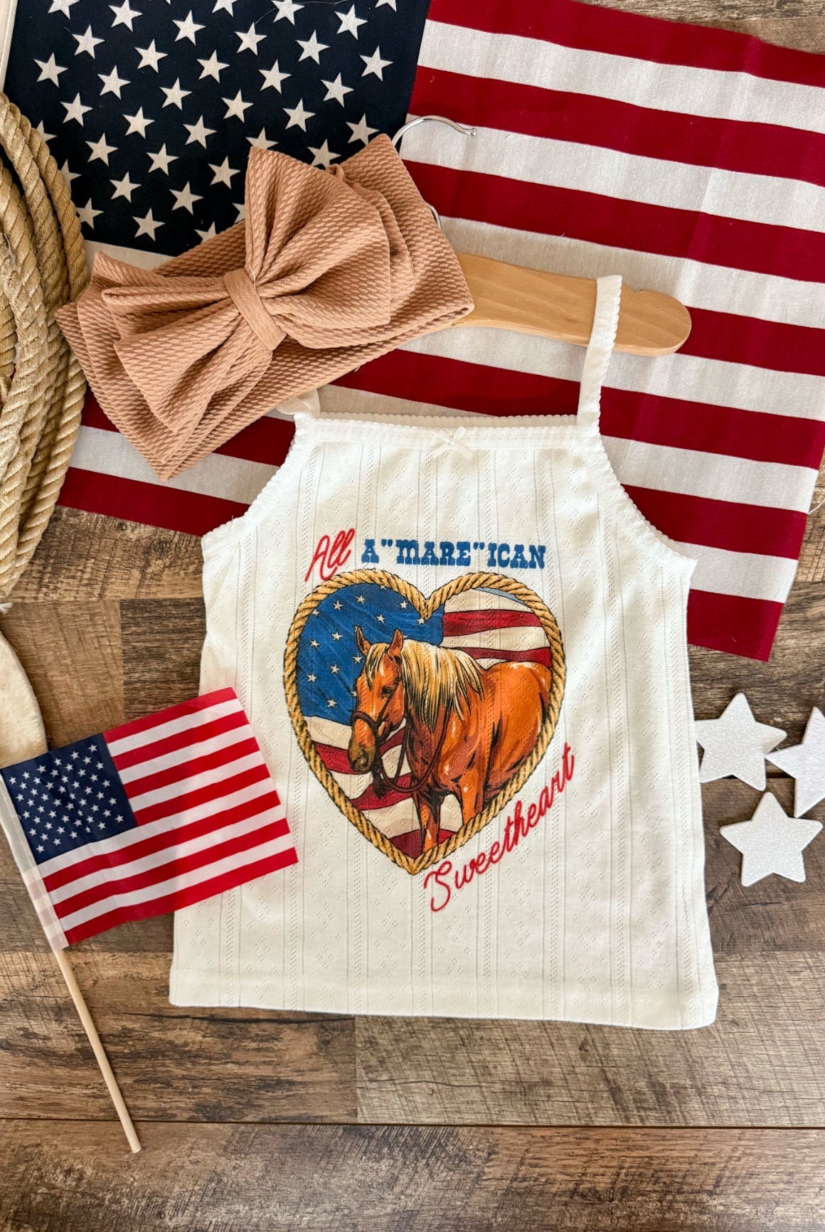 All A ’Mare’ican Sweetheart – Infant Pointelle Onesie/Toddler Tank