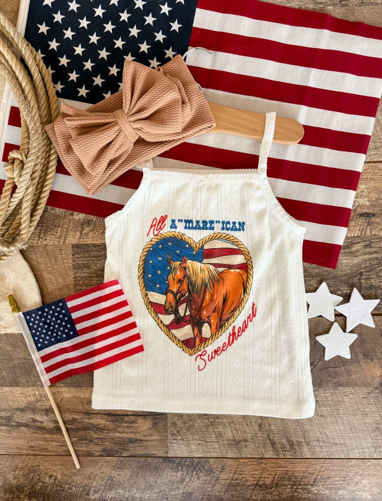 All A ’Mare’ican Sweetheart – Infant Pointelle Onesie/Toddler Tank