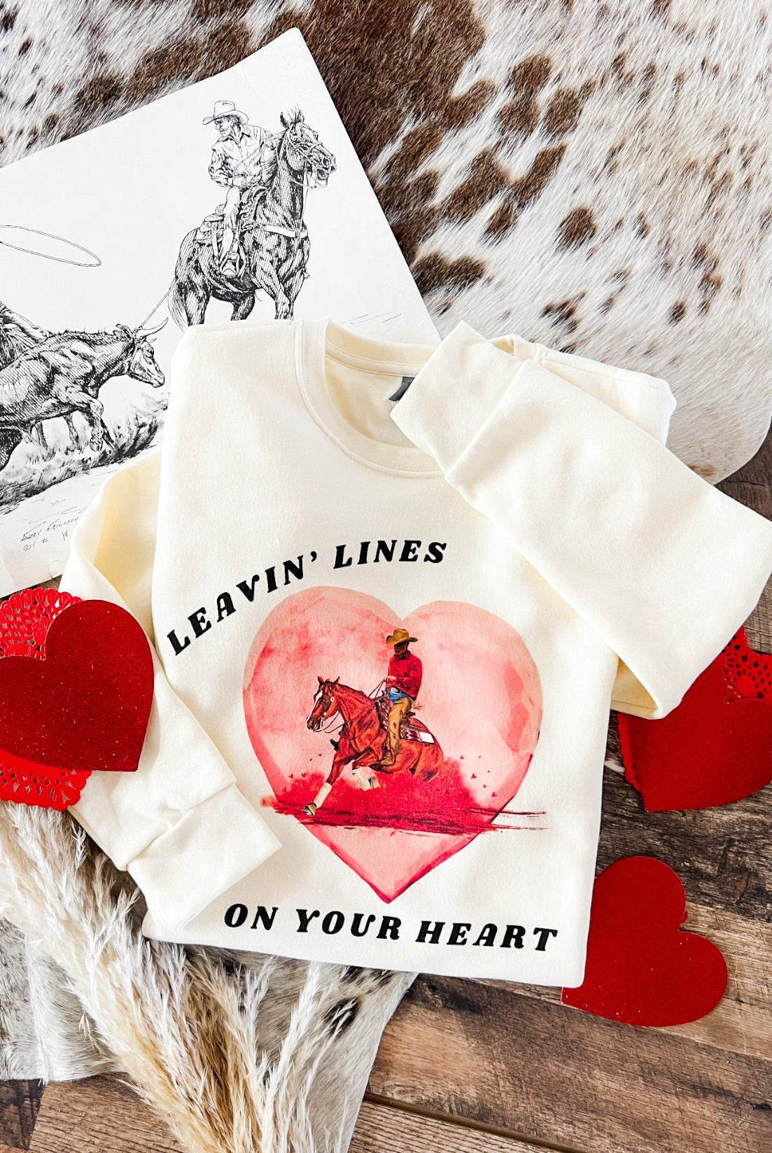 Leavin’ Lines Valentines Design Tee or Sweatshirt (Adult)(Sweet Cream)