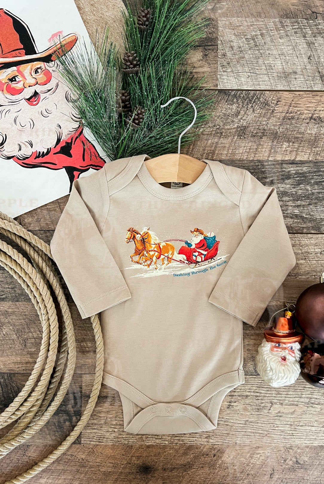 Dashing Through The Snow Christmas Design (l/s Onesie/Youth Tee)(Clay)