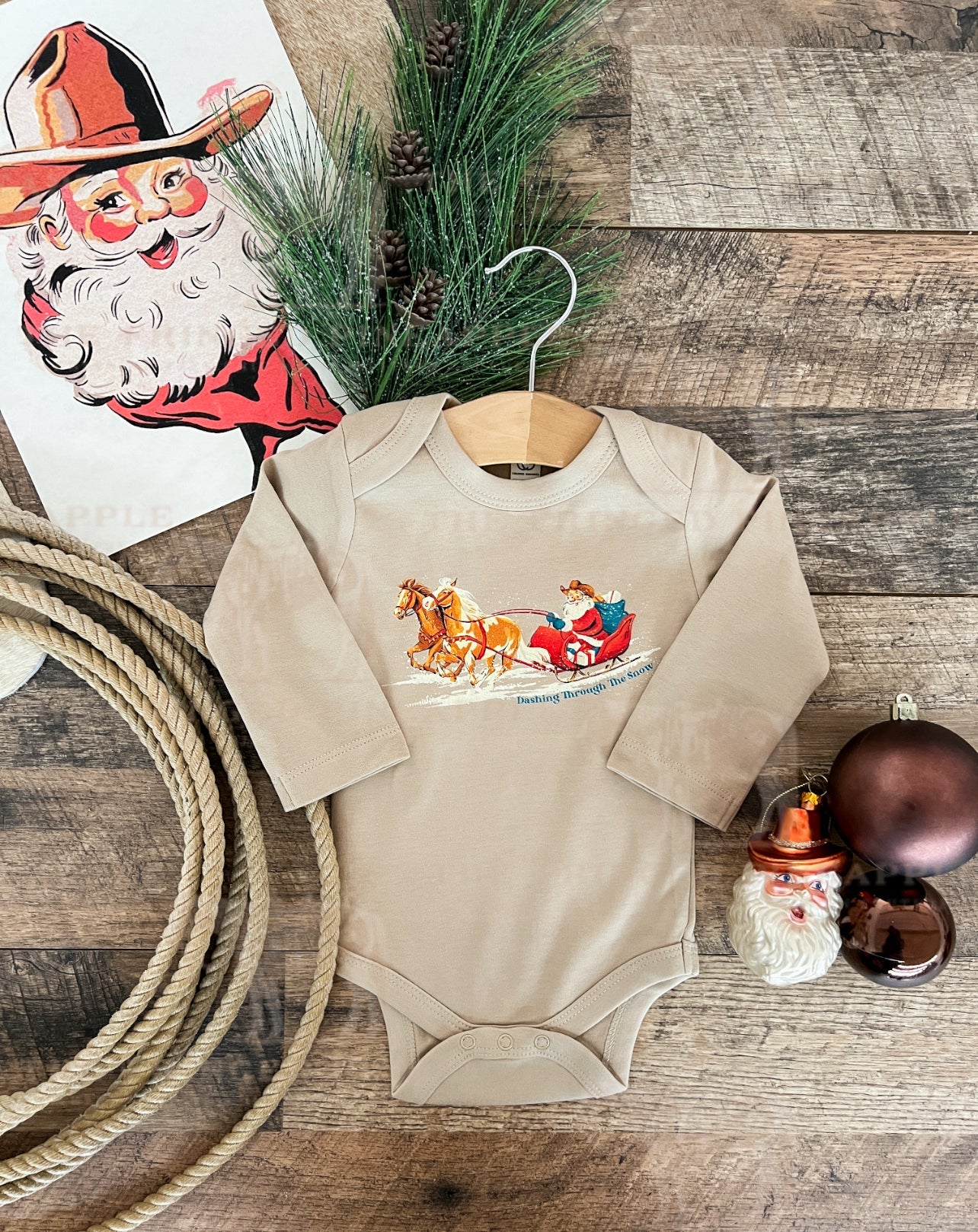 Dashing Through The Snow Christmas Design (l/s Onesie/Youth Tee)(Clay)