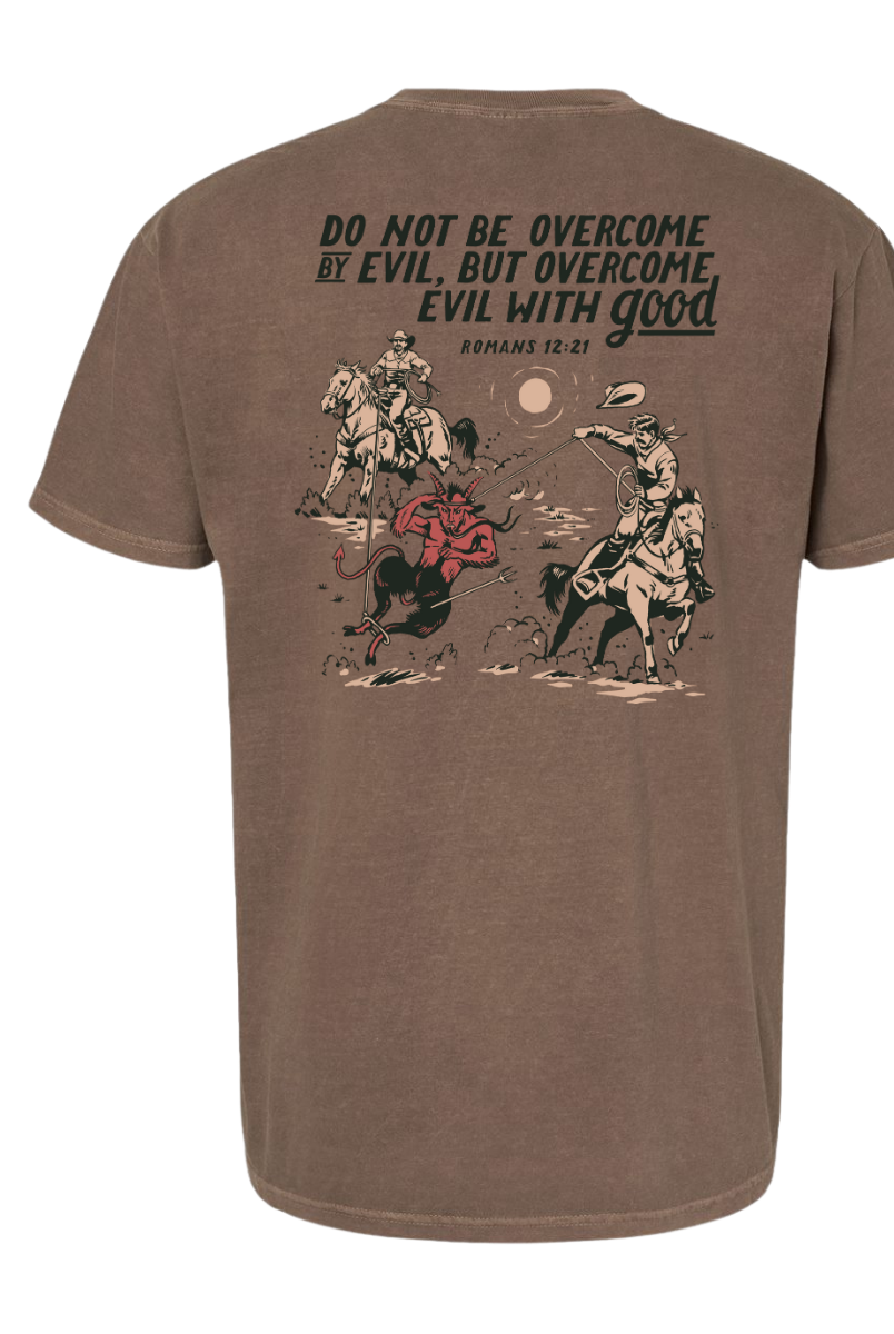 ’Overcome Evil with Good’ Ropers vs. Devil Tee- Romans 12:21(Espresso)
