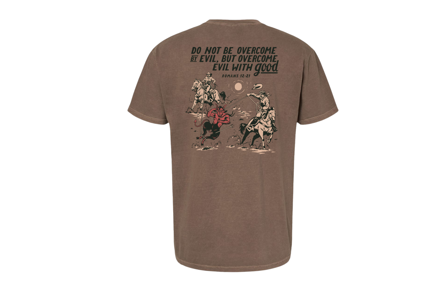 ’Overcome Evil with Good’ Ropers vs. Devil Tee- Romans 12:21(Espresso)