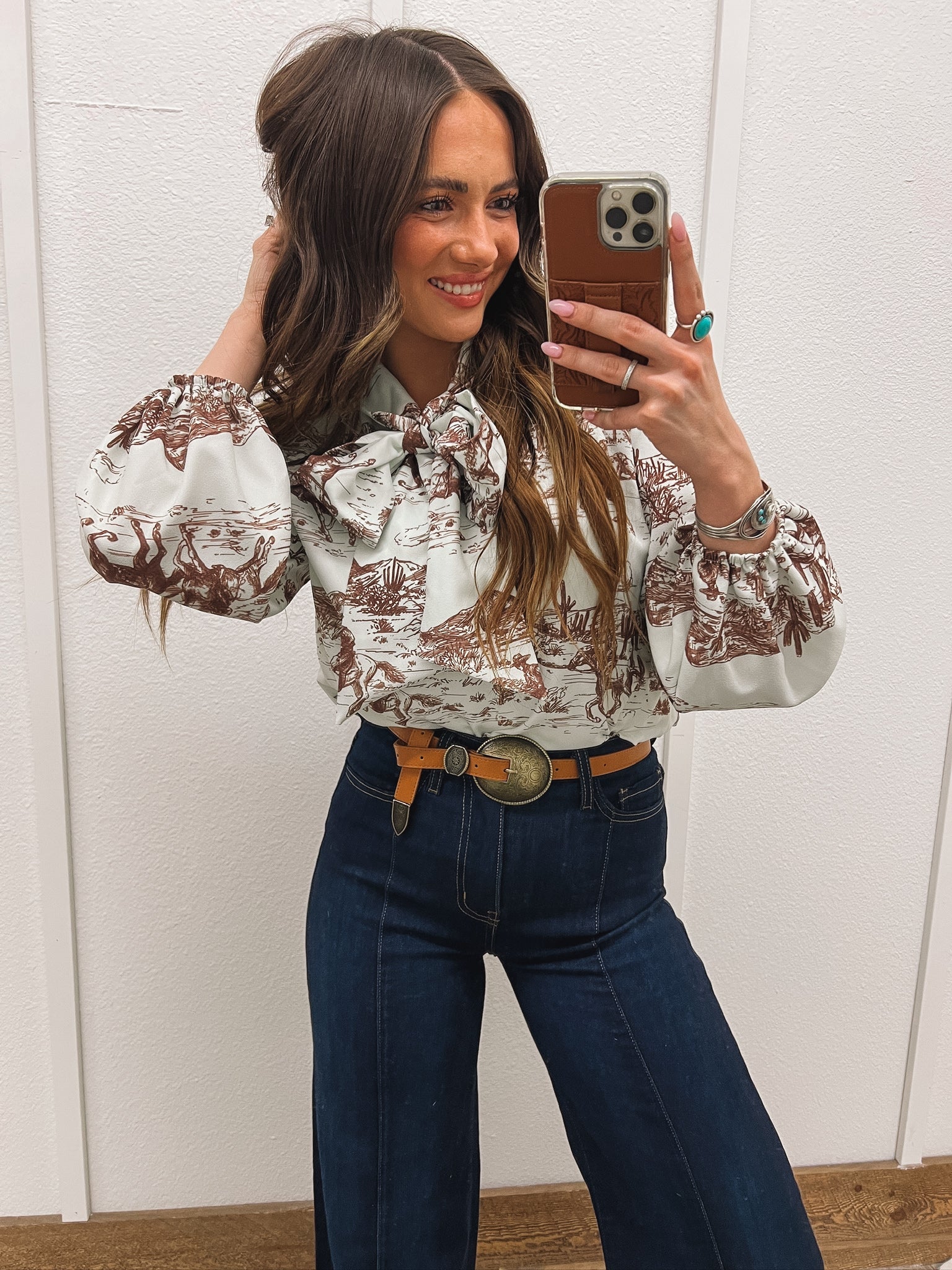 Cowboy On The Run Front Tie Blouse Top