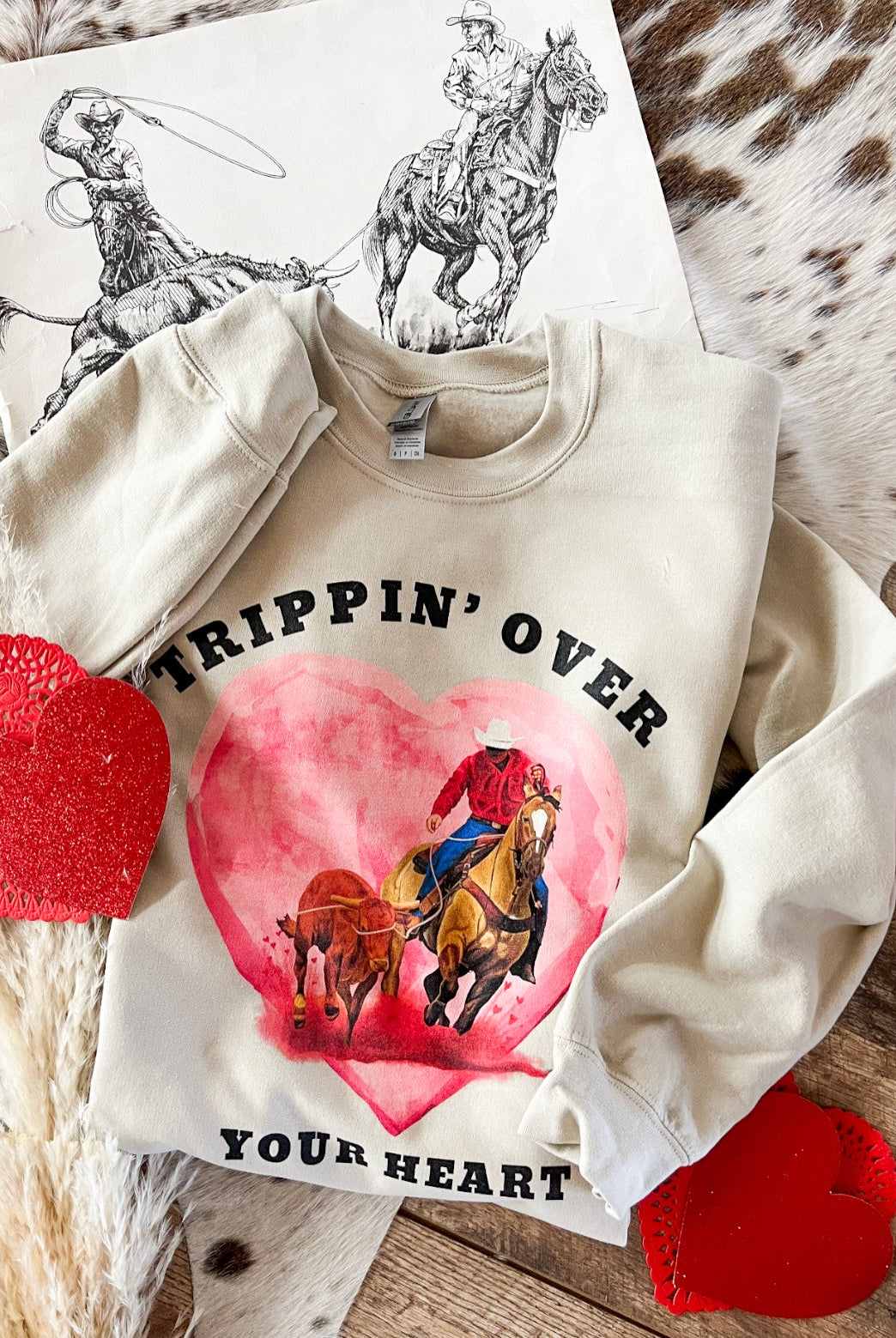 Trippin’ Over Your Heart Valentines Tee or Sweatshirt (Adult)(Cream)