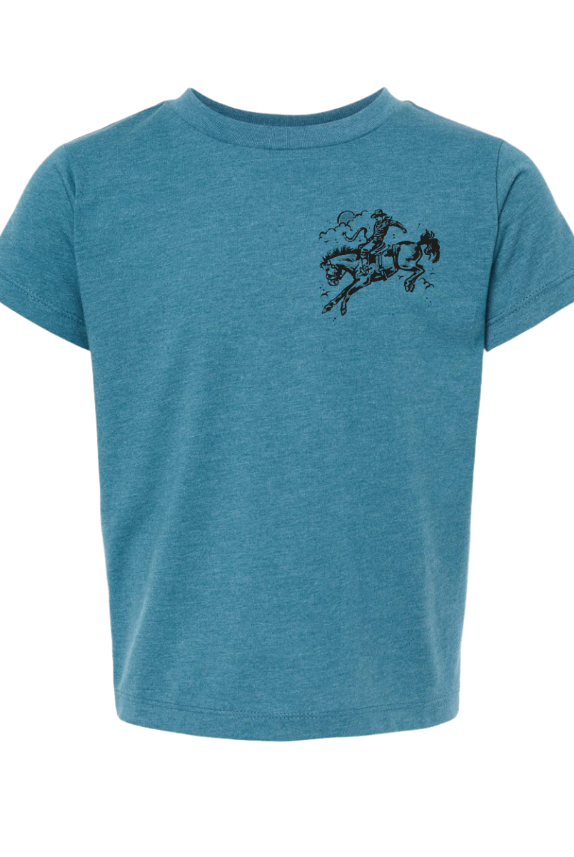 ’Never Be Shaken’ Kids Bronc Rider Tee-Psalm 112:6-8(DeepHeatherTeal)