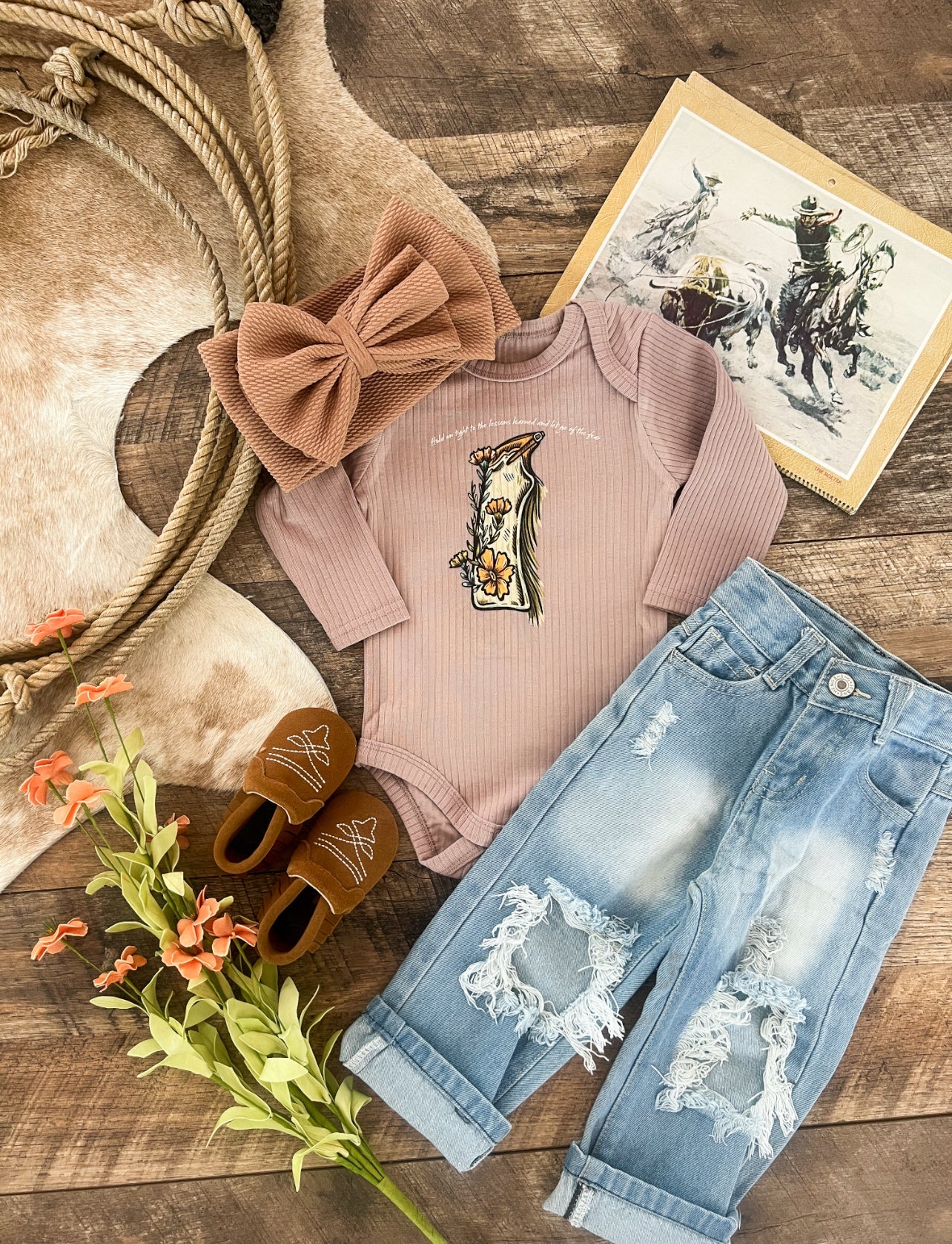 Wildflower Chaps (L/S Ribbed Onesie/ Tee) (little kid)(purple)