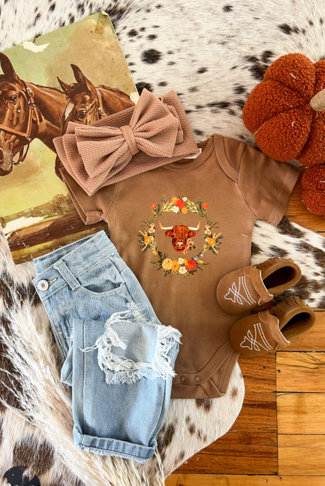 Western Floral Highland Fall Design Onesie/Tee (little kid)(cognac)