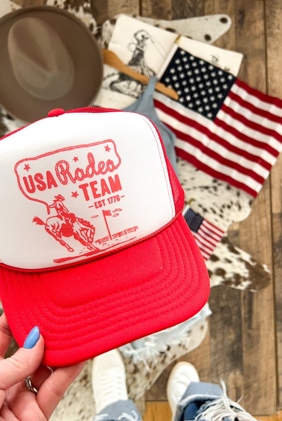 USA Rodeo Team Red Trucker Hat Red/White(Adult)