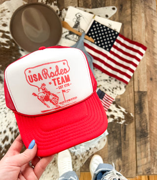 USA Rodeo Team Red Trucker Hat Red/White(Adult)