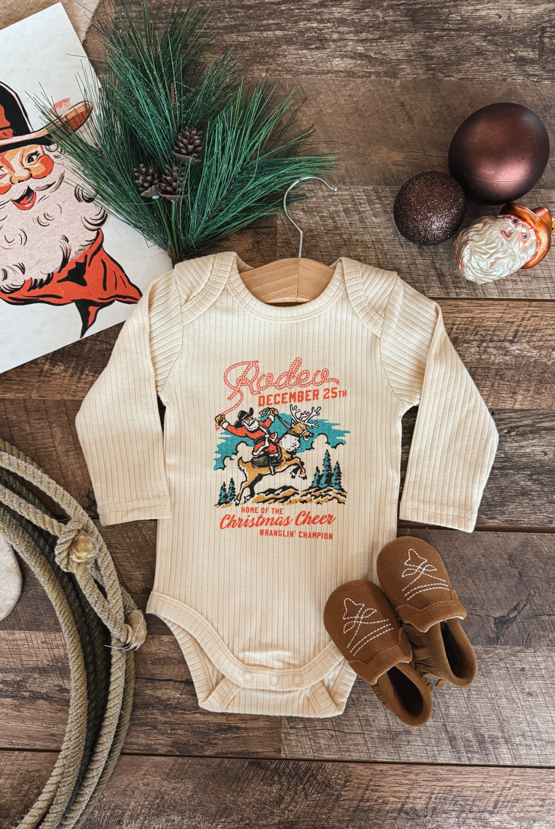 Christmas Rodeo Design (Onesie/ Tee -)Infant/toddler/youth(cream)