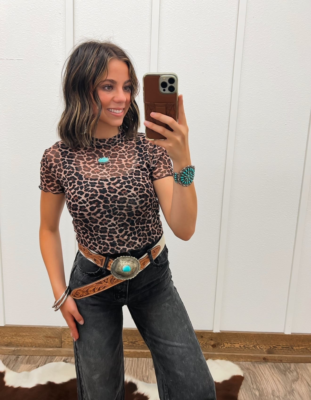 Back to Leopard Mesh Top
