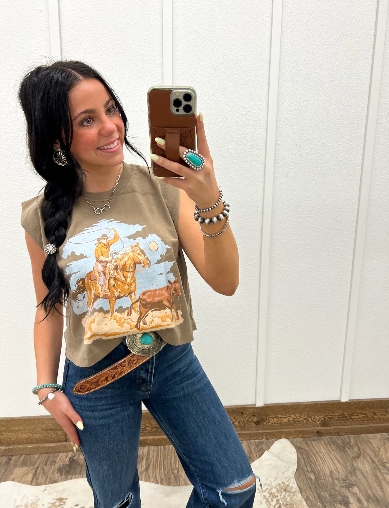 The Calf Roper Muscle Tank(Adult)(Faded Brown)