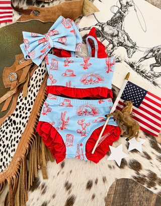 Desert Boots W/Red Ruffle Two Piece Swimsuit(Minis)