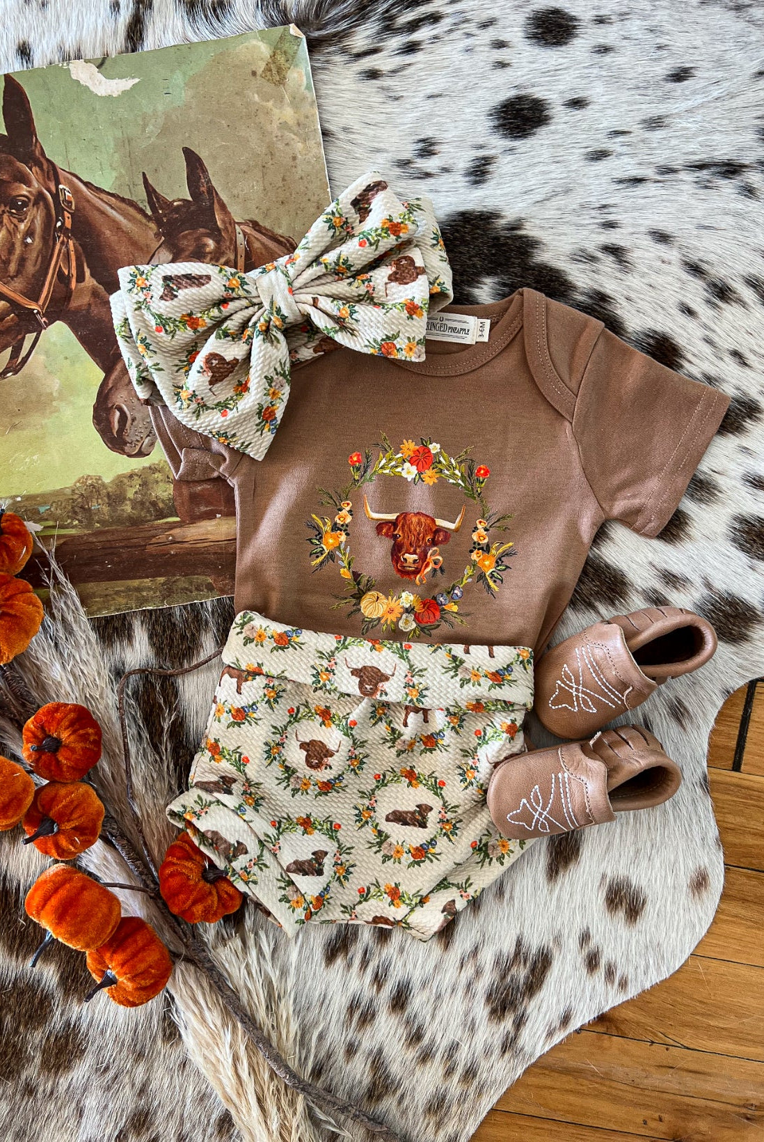 Western Fall Floral Highland Bummie& Bow(Little Kid) (1)