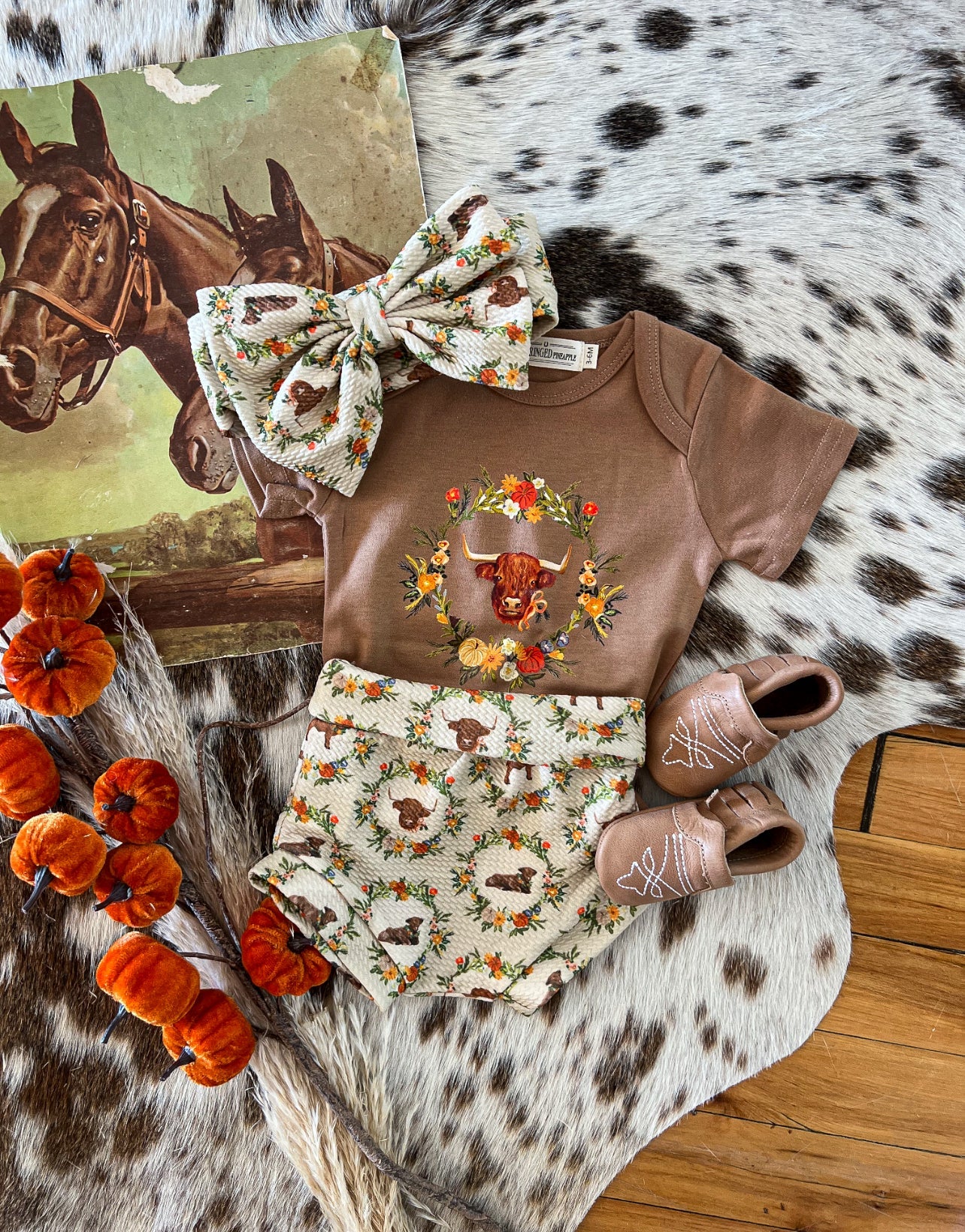 Western Fall Floral Highland Bummie& Bow(Little Kid) (1)
