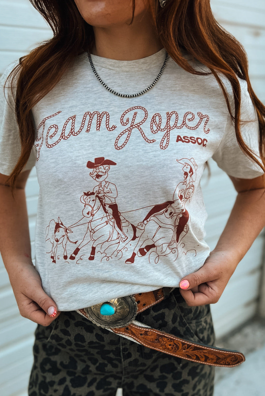 Team Roper Assoc.- Vintage Western Graphic Tee(Heather Oatmeal)