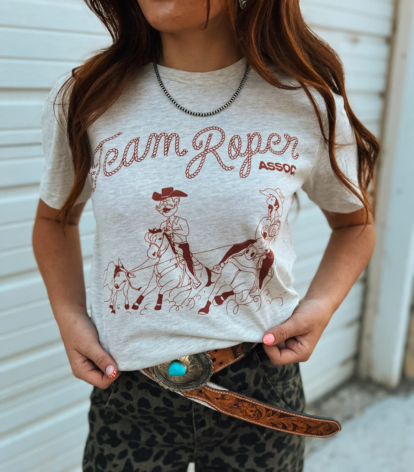 Team Roper Assoc.- Vintage Western Graphic Tee(Heather Oatmeal)