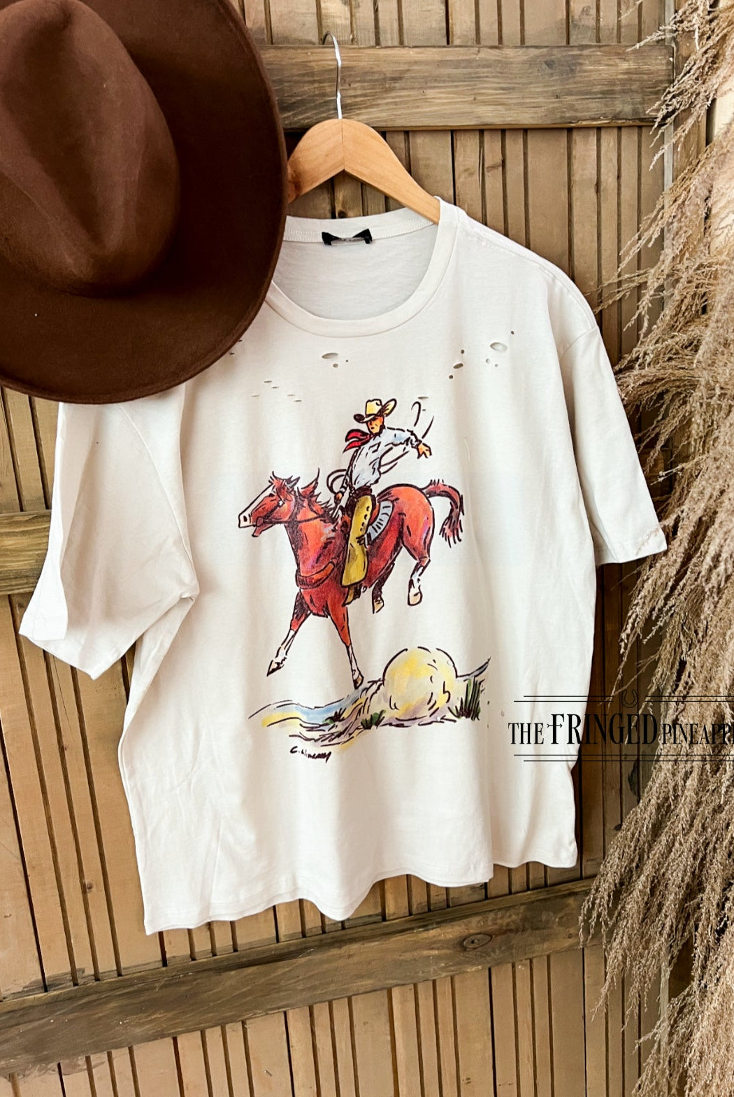 Cody Horse Distressed Tee (Adult)(Taupe)