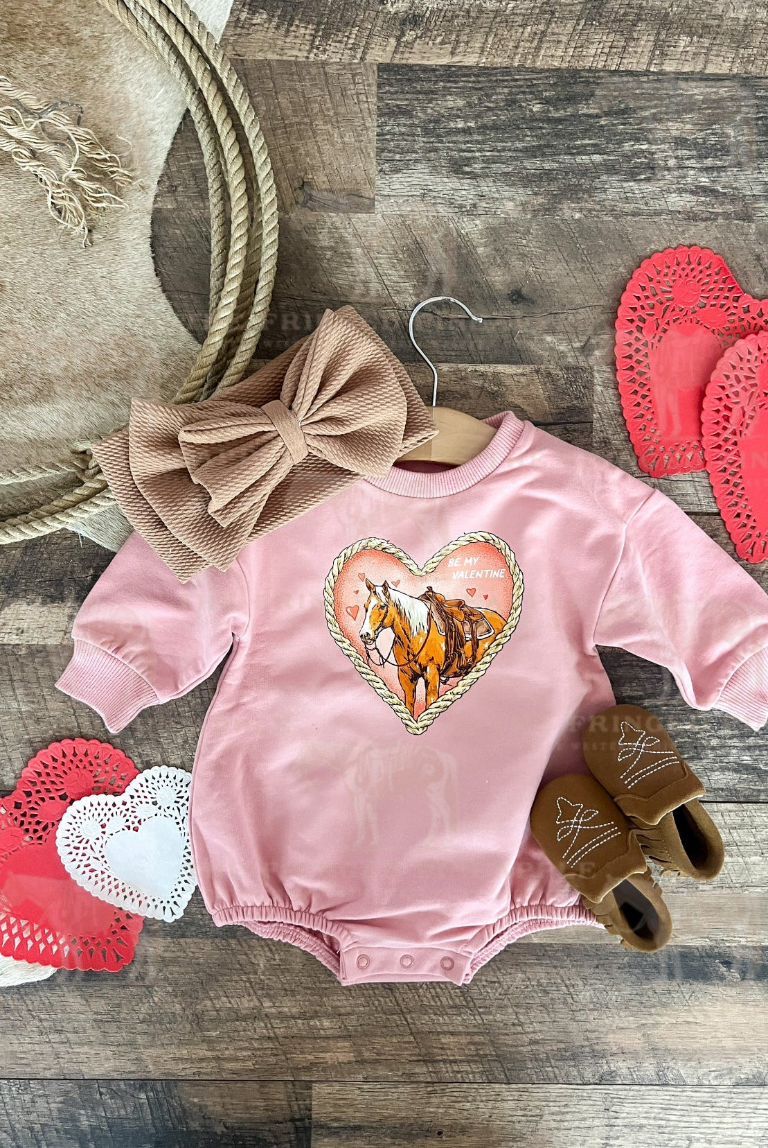 Heart Horse Valentines Bubble Romper (Infant) (Pink)